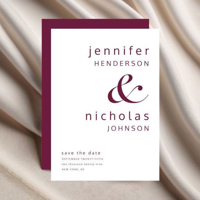 Modern Burgundy Ampersand Typography Wedding Save The Date (Modern Burgundy Ampersand Typography Wedding Save The Date)