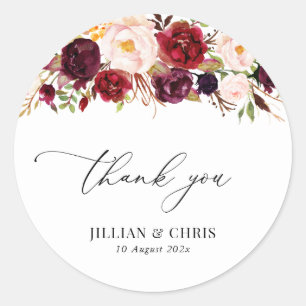 Modern Burgundy And Blush Floral wedding Classic Round Sticker