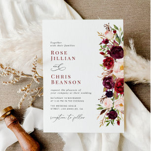 Modern Burgundy And Blush Floral Wedding Invitation