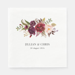 Modern Burgundy And Blush Floral Wedding Napkin