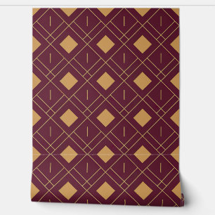 Modern Burgundy and Gold Art Deco Pattern Wallpaper