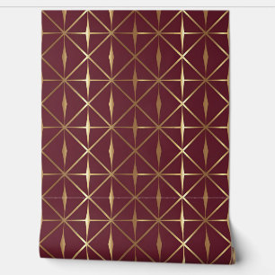 Modern Burgundy and Gold Geometric Pattern Wallpaper