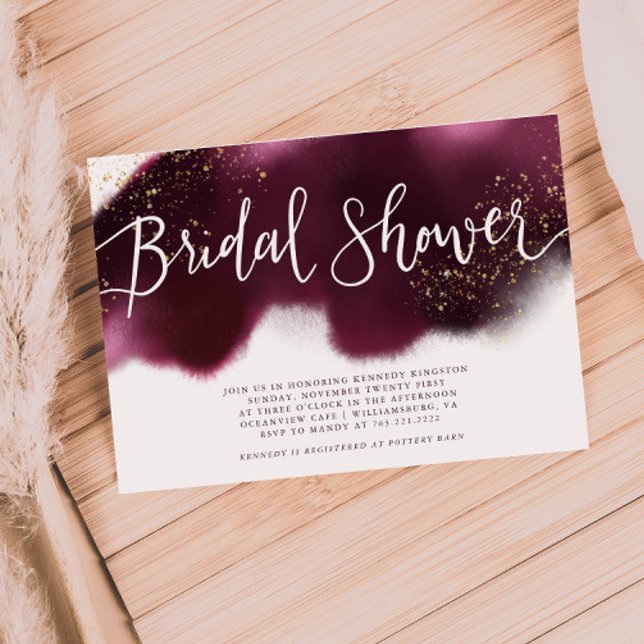 Modern Burgundy and Gold Glitter Bridal Shower Invitation (Creator Uploaded)