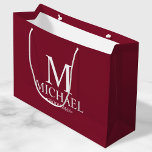 Modern Burgundy and White Personalised Groomsman Large Gift Bag<br><div class="desc">Modern Personalised Groomsman Gifts
featuring personalised monogram,  groomsman's name and title in white classic serif font style on burgundy red background.

Also perfect for best man,  father of the bride,  ring bearer and more.</div>