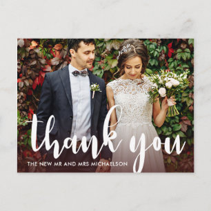 Modern Burgundy and White Wedding Photo Thank You Postcard