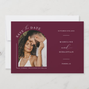 Modern Burgundy Arch Photo QR Code Save the Date I Invitation