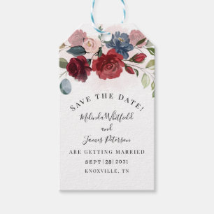 Modern Burgundy Bloom Rustic Floral Save The Date Gift Tags