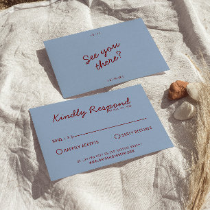 Modern Burgundy Blue Whimsical Unique Wedding RSVP Card