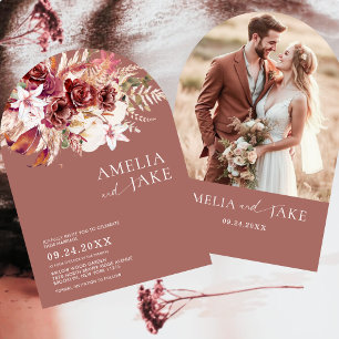 Modern Burgundy Blush Arch Photo Wedding Invitation