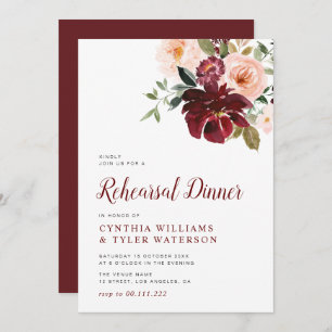 Modern burgundy & blush floral rehearsal dinner invitation