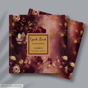 Modern Burgundy Blush Gold Boho Wedding Guest Book