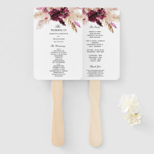 Modern Burgundy Blush Pink Floral Hand Fan
