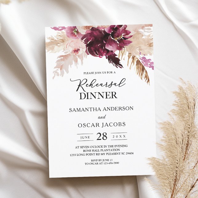 Modern Burgundy Blush Pink  Floral  Invitation (Creator Uploaded)