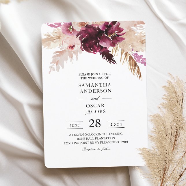 Modern Burgundy Blush Pink  Floral  Invitation (Creator Uploaded)