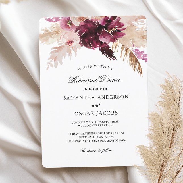 Modern Burgundy Blush Pink  Floral  Invitation (Creator Uploaded)