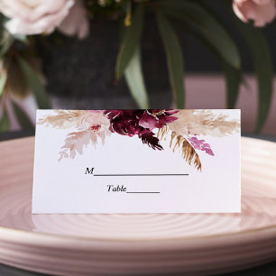 Modern Burgundy Blush Pink  Floral  Place Card