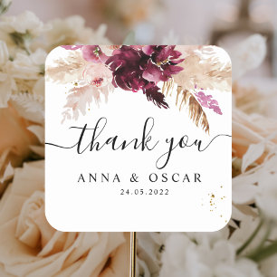 Modern Burgundy Blush Pink Floral Square Sticker