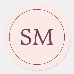 Modern Burgundy Blush Pink Wedding Monogram Classic Round Sticker