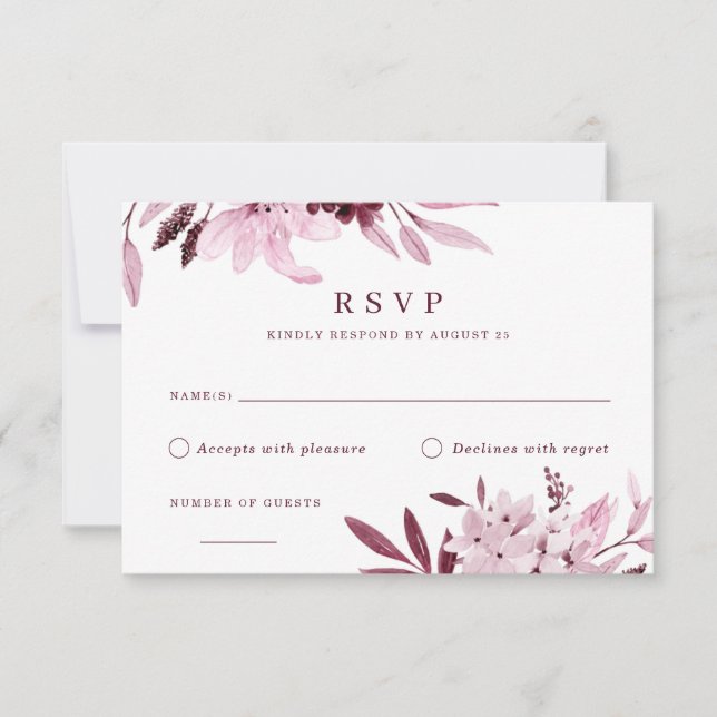 Modern Burgundy Blush Watercolor Floral RSVP Card (Front)
