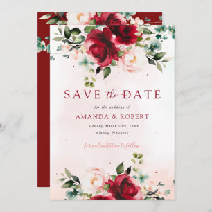 Modern Burgundy Blush Watercolor Floral Wedding  Save The Date