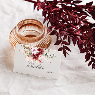 Modern Burgundy Boho Flat Wedding Place Card 