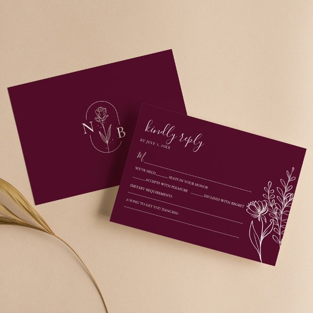 Modern Burgundy Boho Wedding Simple Elegant RSVP Card (Creator Uploaded)
