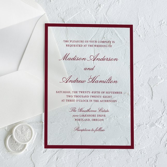 Modern Burgundy Border Wedding Acrylic Invitations (Creator Uploaded)