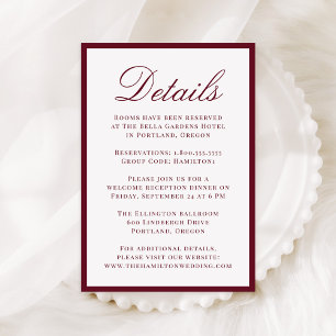 Modern Burgundy Border Wedding Details Enclosure Card