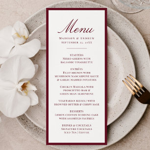 Modern Burgundy Border Wedding Menu