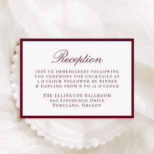 Modern Burgundy Border Wedding Reception Enclosure Card