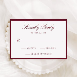Modern Burgundy Border Wedding RSVP Card
