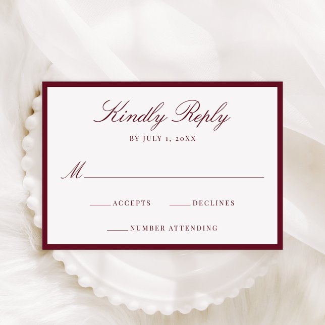Modern Burgundy Border Wedding RSVP Card (Creator Uploaded)