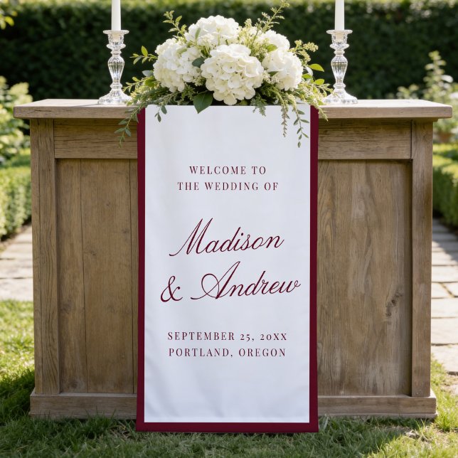 Modern Burgundy Border Wedding Welcome Banner (Creator Uploaded)
