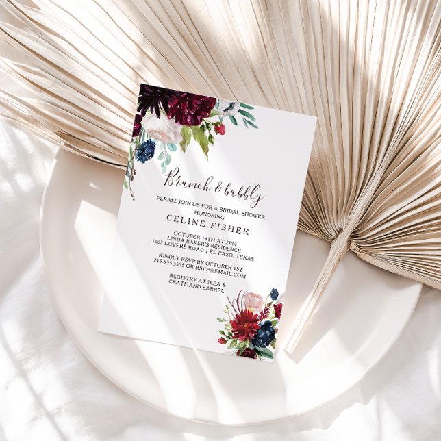 Modern Burgundy Brunch & Bubbly Bridal Shower Invitation (Creator Uploaded)