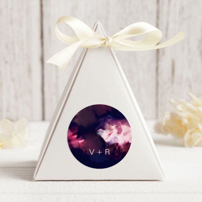 Modern Burgundy Brush Strokes Monogram Wedding Classic Round Sticker (Creator Uploaded)