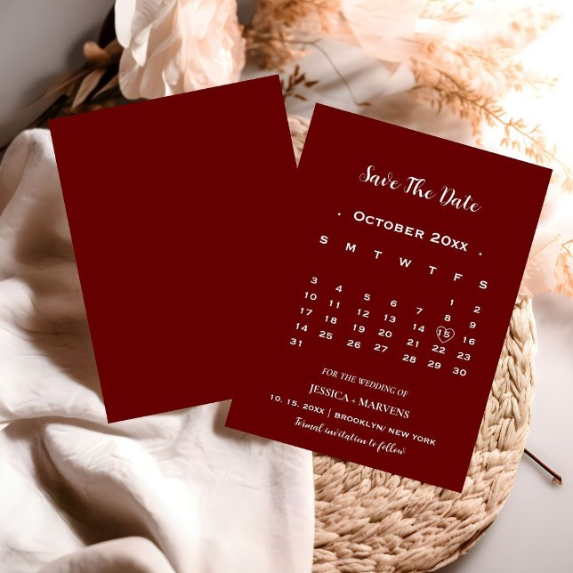 Modern burgundy calendar non-photo save the date invitation (Creator Uploaded)
