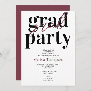 Modern Burgundy Calligraphy Graduation Party Invitation