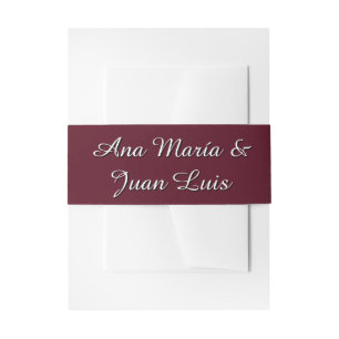 Modern Burgundy Calligraphy Personalized Names Invitation Belly Band
