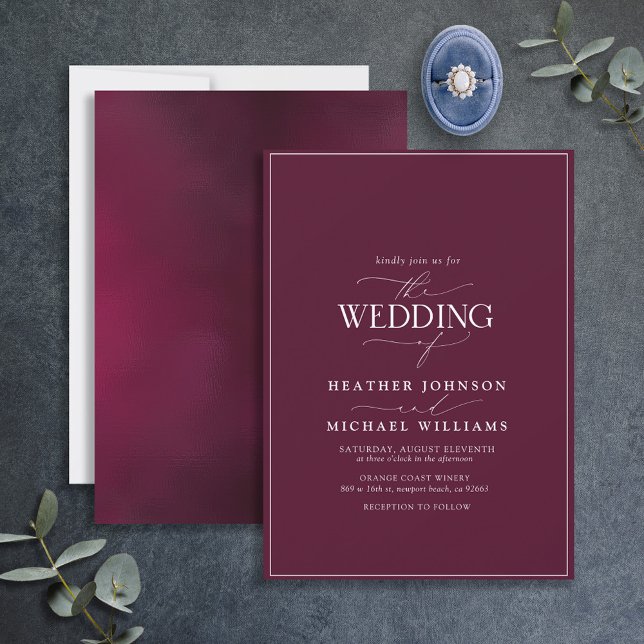 Modern Burgundy Calligraphy Wedding Invitation (Creator Uploaded)