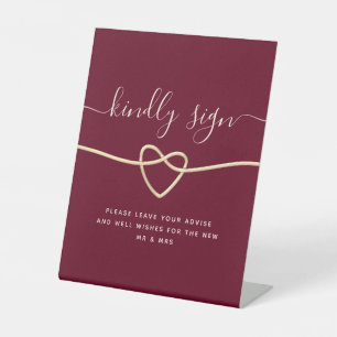 Modern Burgundy Calligraphy Wedding Pedestal Sign