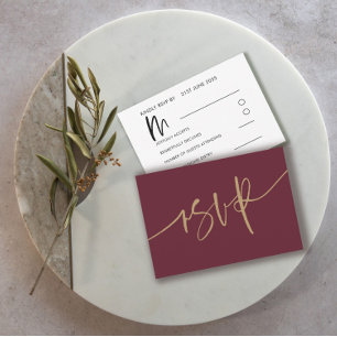 Modern Burgundy Calligraphy Wedding RSVP Card