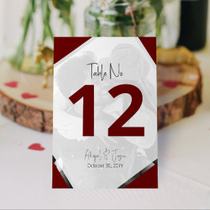 Modern Burgundy Casual "Nothing Fancy" Wedding  Table Number