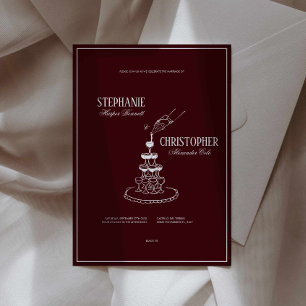 Modern Burgundy Champagne Tower Wedding Invitation
