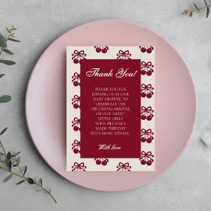 Modern Burgundy Cherry Baby Shower  Thank You Card