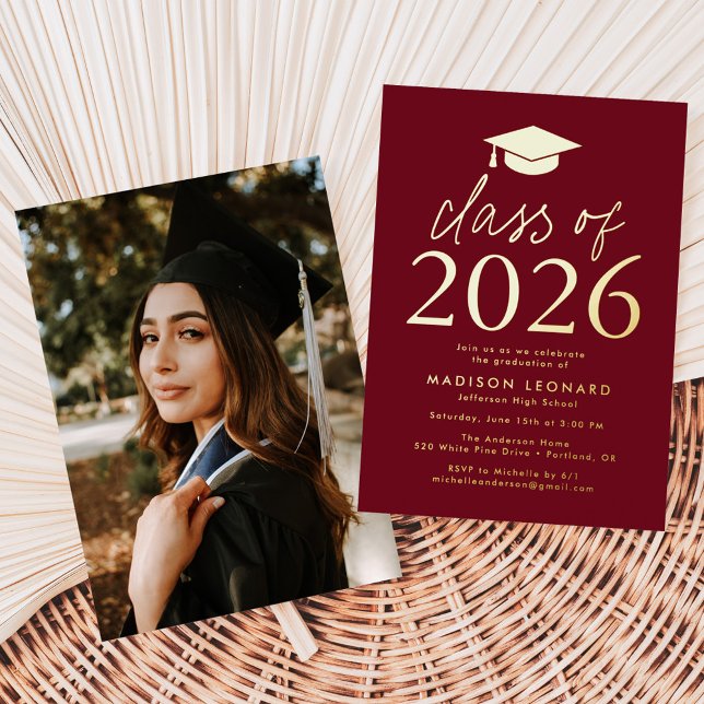 Modern Burgundy Class of 2026 Graduation Party (Creator Uploaded)