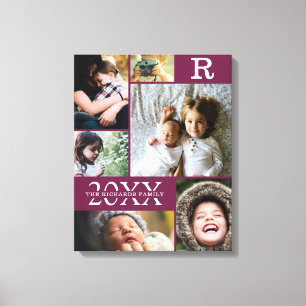Modern Burgundy Colour Block Family 6 Photo Collag Canvas Print