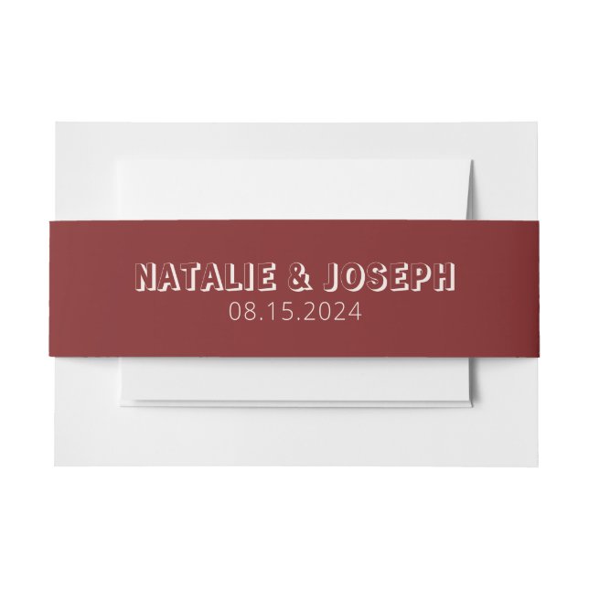 Modern Burgundy Cream Bright Retro Unique Wedding Invitation Belly Band (Front Example)