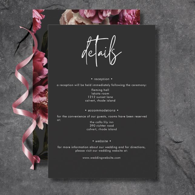 Modern Burgundy Cream Peonies Floral Black Details Enclosure Card (Modern Burgundy Cream Peonies Floral Black Details Enclosure Card)