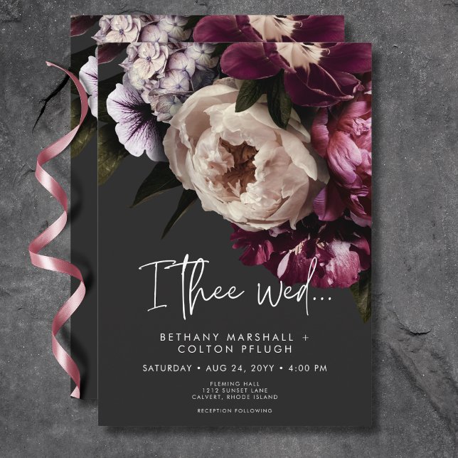 Modern Burgundy & Cream Peonies Floral Black Invitation (Modern Burgundy & Cream Peonies Floral Black Invitation)