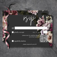 Modern Burgundy Cream Peonies Floral Black QR Code